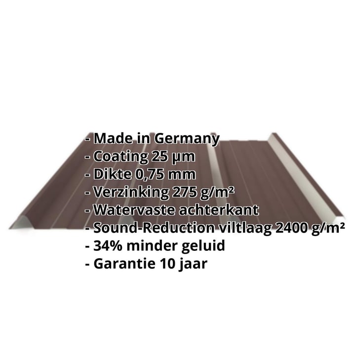 Damwandplaat 45/333 | Dak | Anti-Drup 1000 g/m² | Staal 0,75 mm | 25 µm Polyester | 8017 - Chocoladebruin #2