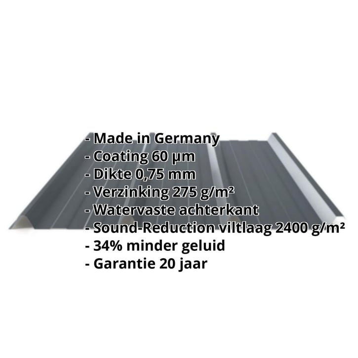 Damwandplaat 45/333 | Dak | Anti-Drup 1000 g/m² | Staal 0,75 mm | 60 µm Puramid | 7016 - Antracietgrijs #2