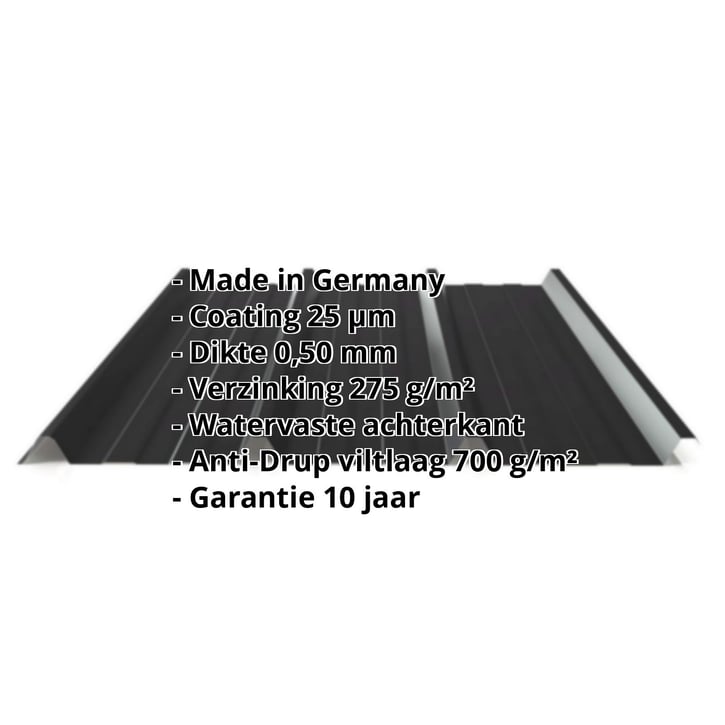 Damwandplaat 45/333 | Dak | Anti-Drup 700 g/m² | Staal 0,50 mm | 25 µm Polyester | 9005 - Gitzwart #2