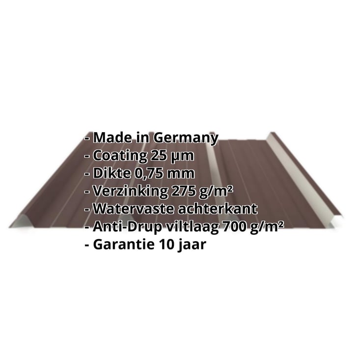 Damwandplaat 45/333 | Dak | Anti-Drup 700 g/m² | Staal 0,75 mm | 25 µm Polyester | 8017 - Chocoladebruin #2