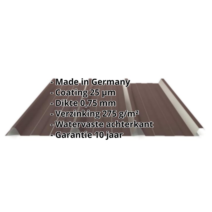 Damwandplaat 45/333 | Dak | Staal 0,75 mm | 25 µm Polyester | 8017 - Chocoladebruin #2