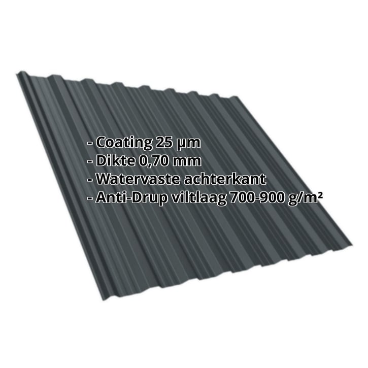 Damwandplaat T18DR | Dak | Anti-Drup 700 g/m² | Aluminium 0,70 mm | 25 µm Polyester | 7016 - Antracietgrijs #2