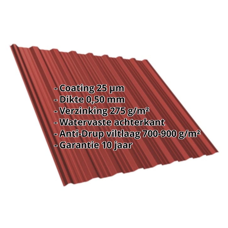 Damwandplaat T18DR | Dak | Anti-Drup 700 g/m² | Staal 0,50 mm | 25 µm Polyester | 028 - Kersrood #2