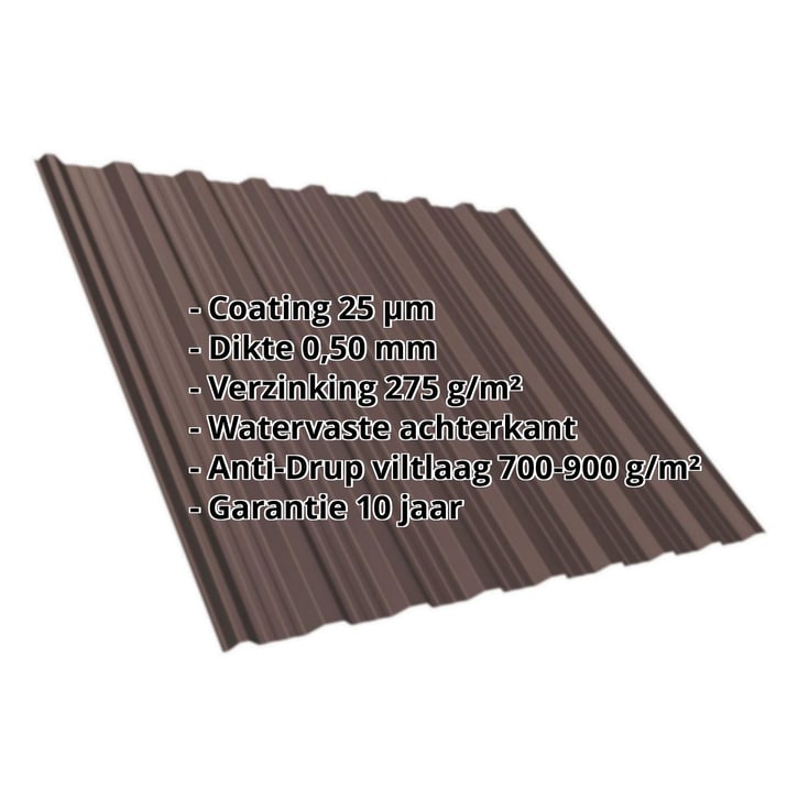 Damwandplaat T18DR | Dak | Anti-Drup 700 g/m² | Staal 0,50 mm | 25 µm Polyester | 8017 - Chocoladebruin #2