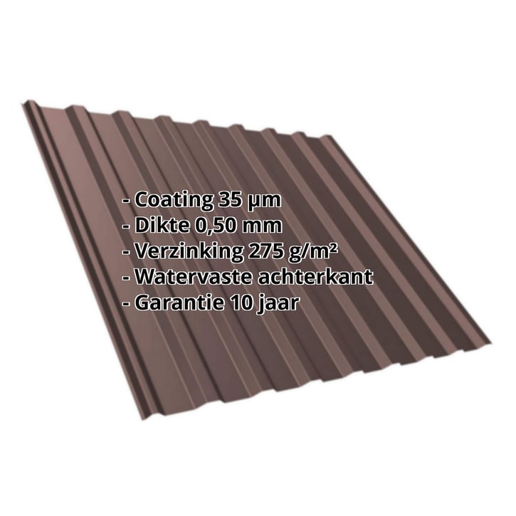 Damwandplaat T20M | Dak | Anti-Drup 700 g/m² | Staal 0,50 mm | 35 µm Mattpolyester | 8017 - Chocoladebruin #2