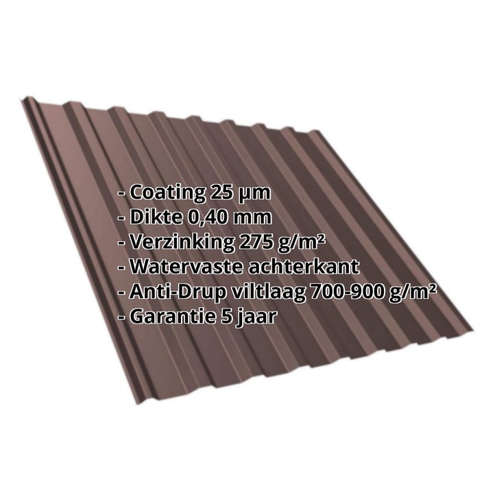 Damwandplaat T20M | Dak | Anti-Drup 700 g/m² | Staal 0,40 mm | 25 µm Polyester | 8017 - Chocoladebruin #2