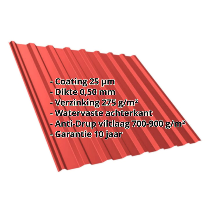 Damwandplaat T20M | Dak | Anti-Drup 700 g/m² | Staal 0,50 mm | 25 µm Polyester | 3016 - Koraalrood #2