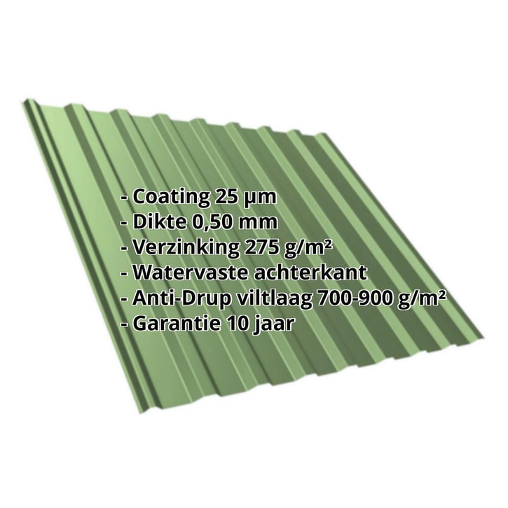Damwandplaat T20M | Dak | Anti-Drup 700 g/m² | Staal 0,50 mm | 25 µm Polyester | 6011 - Resedagroen #2