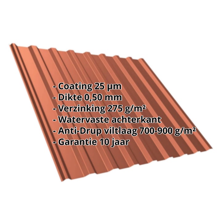Damwandplaat T20M | Dak | Anti-Drup 700 g/m² | Staal 0,50 mm | 25 µm Polyester | 8004 - Koperbruin #2