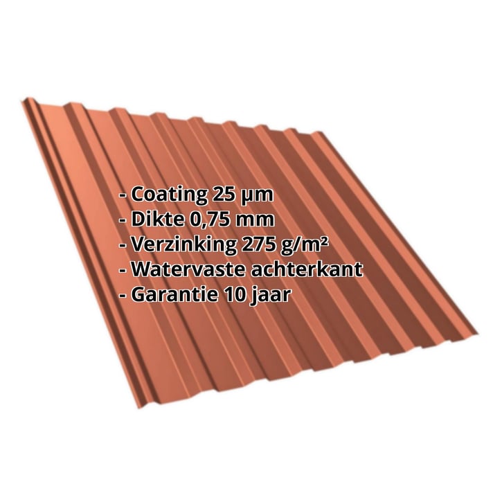 Damwandplaat T20M | Dak | Staal 0,75 mm | 25 µm Polyester | 8004 - Koperbruin #2