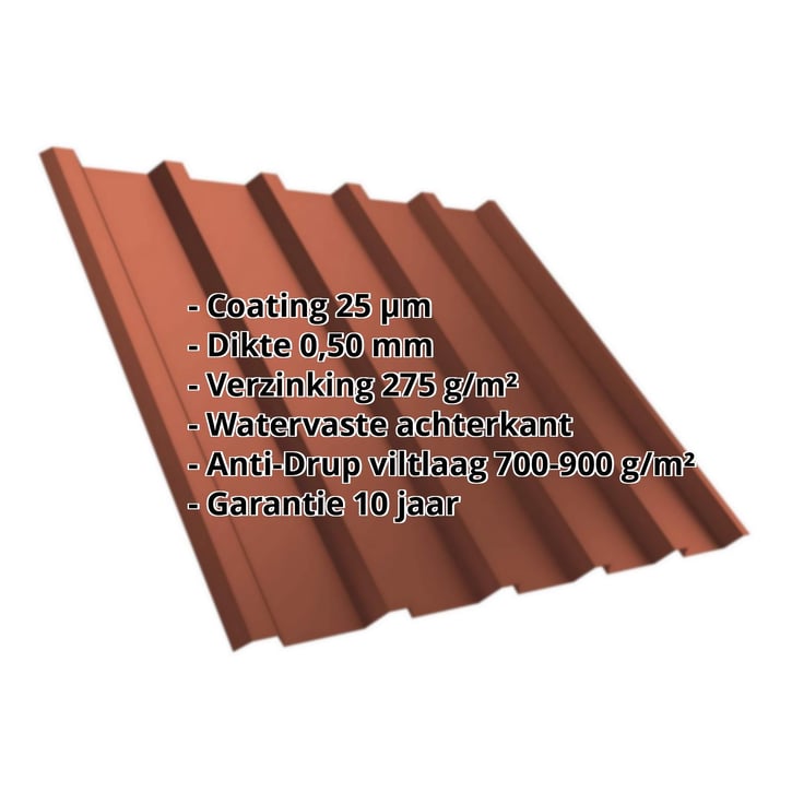 Damwandplaat T35M | Dak | Anti-Drup 700 g/m² | Staal 0,50 mm | 25 µm Polyester | 8004 - Koperbruin #2
