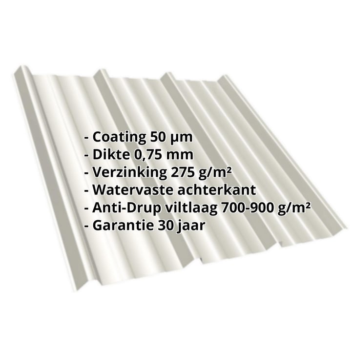 Damwandplaat T45/333M | Dak | Anti-Drup 700 g/m² | Staal 0,75 mm | 50 µm PURLAK® | 9002 - Grijswit #2