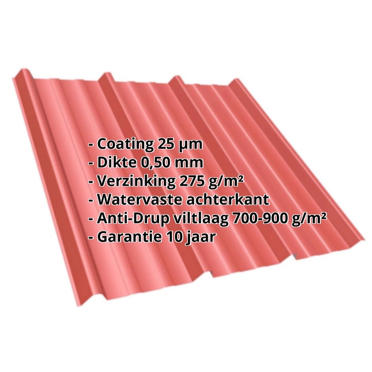 Damwandplaat T45/333M | Dak | Anti-Drup 700 g/m² | Staal 0,50 mm | 25 µm Polyester | 3016 - Koraalrood #2