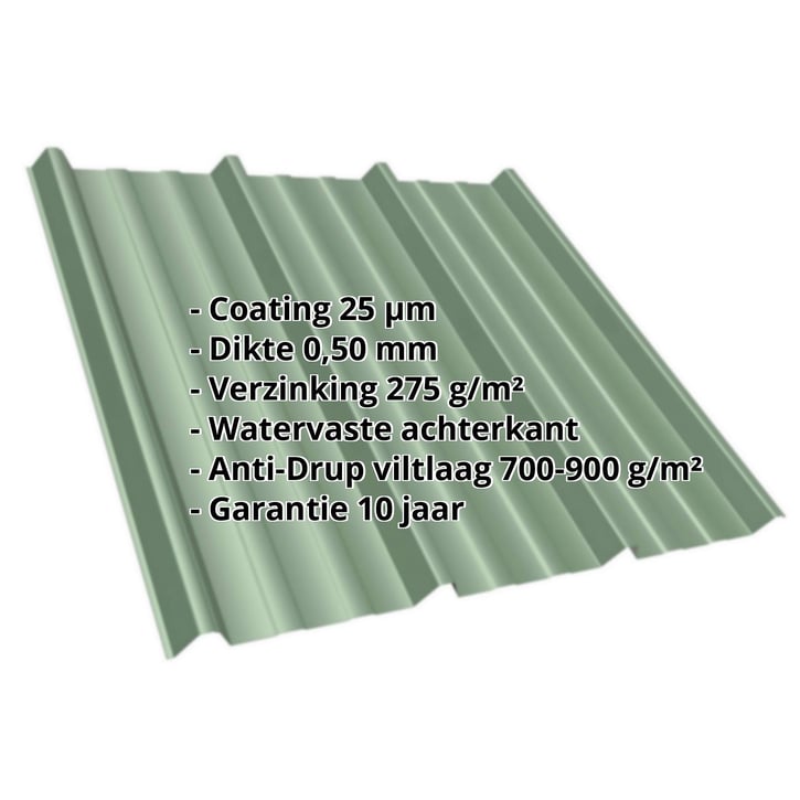 Damwandplaat T45/333M | Dak | Anti-Drup 700 g/m² | Staal 0,50 mm | 25 µm Polyester | 6011 - Resedagroen #2