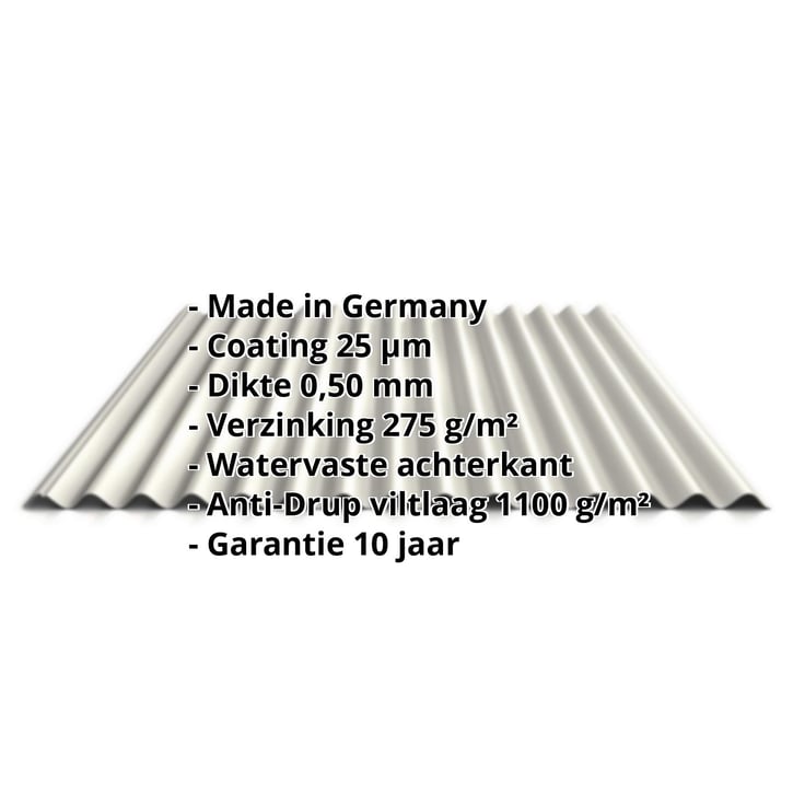 Golfplaat 18/1064 | Dak | Anti-Drup 1000 g/m² | Staal 0,50 mm | 25 µm Polyester | 9010 - Zuiverwit #2