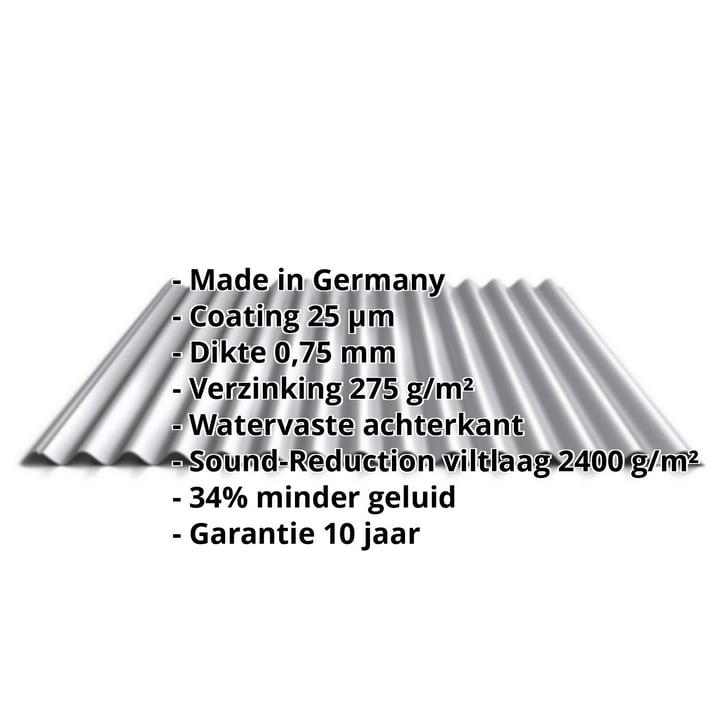 Golfplaat 18/1064 | Dak | Anti-Drup 1000 g/m² | Staal 0,75 mm | 25 µm Polyester | 9006 - Zilver-Metallic #2