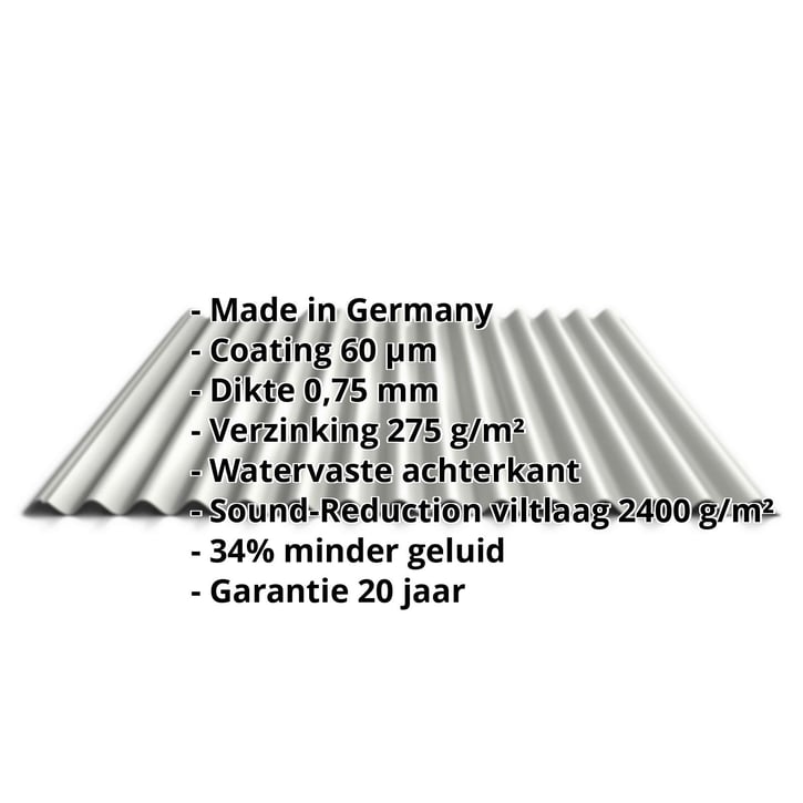 Golfplaat 18/1064 | Dak | Anti-Drup 1000 g/m² | Staal 0,75 mm | 60 µm Puramid | 9002 - Grijswit #2