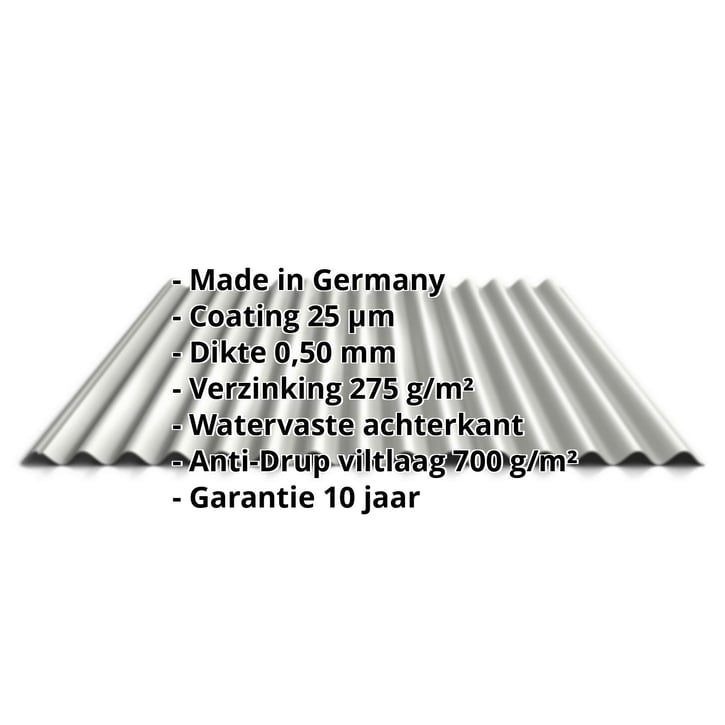 Golfplaat 18/1064 | Dak | Anti-Drup 700 g/m² | Staal 0,50 mm | 25 µm Polyester | 9002 - Grijswit #2
