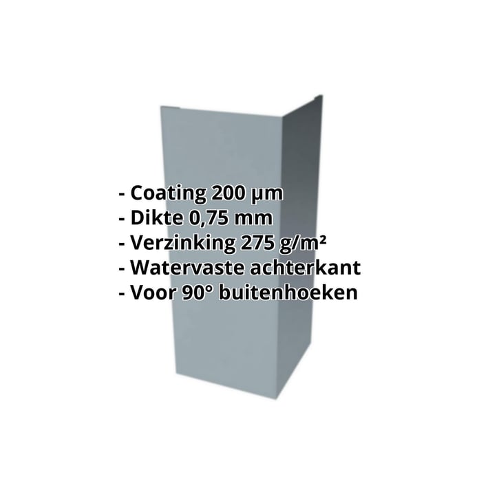 Buitenhoek | 100 x 100 x 2000 mm | Staal 0,63 mm | 200 µm HPS Ultra® | 7040 - Venstergrijs #2