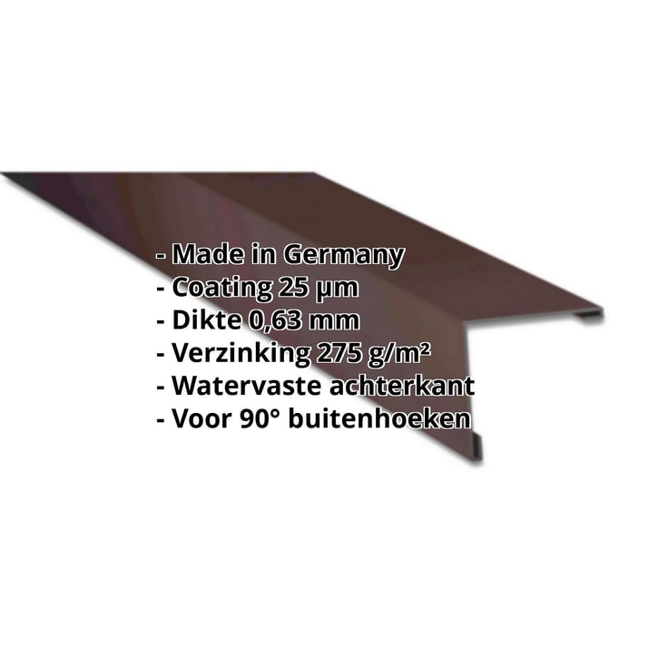 Buitenhoek | 115 x 115 mm | Staal 0,63 mm | 25 µm Polyester | 8017 - Chocoladebruin #2