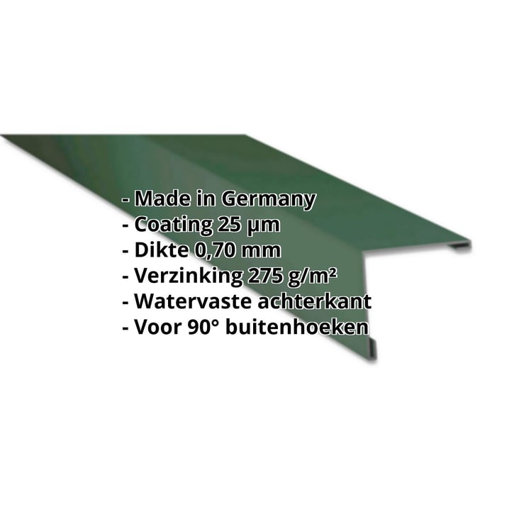 Buitenhoek | 115 x 115 mm | Aluminium 0,70 mm | 25 µm Polyester | 6005 - Mosgroen #2