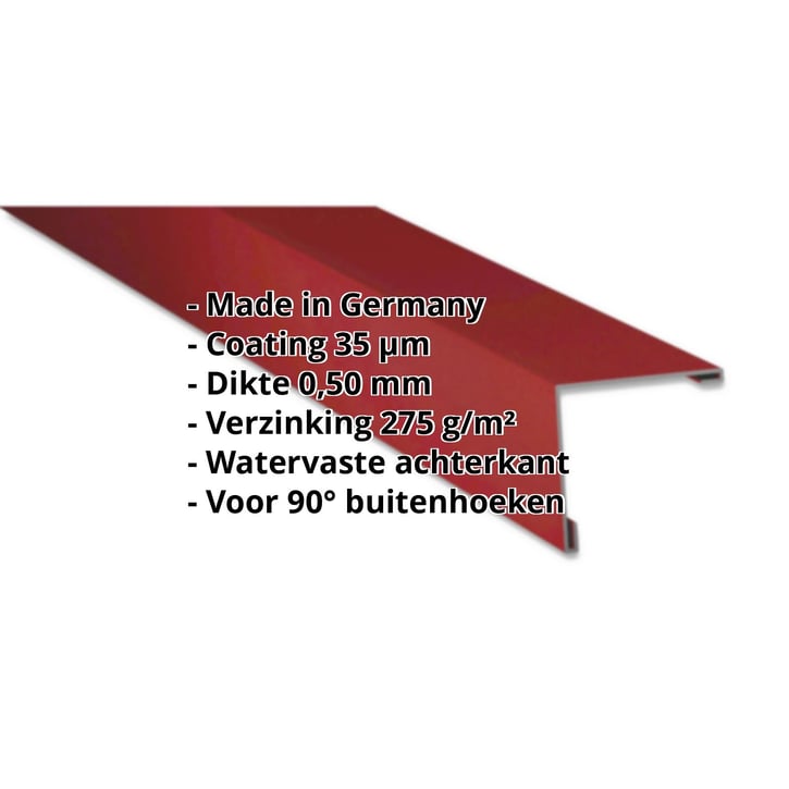 Buitenhoek | 195 x 195 mm | Staal 0,50 mm | 35 µm Mattpolyester | 29 - Rood #2