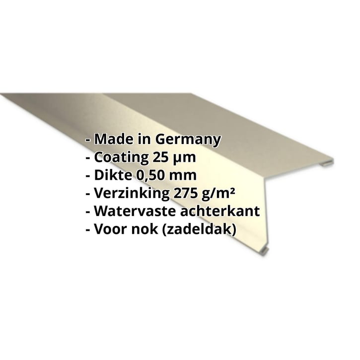 Nok lessenaarsdak | 115 x 115 mm | 80° | Staal 0,50 mm | 25 µm Polyester | 1015 - Licht ivoorkleurig #2