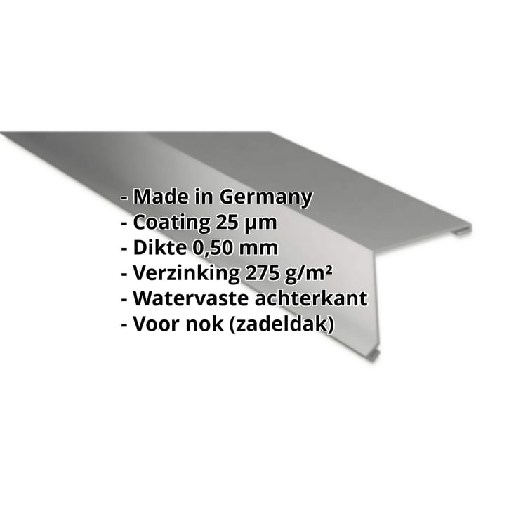 Nok lessenaarsdak | 115 x 115 mm | 80° | Staal 0,50 mm | 25 µm Polyester | 9007 - Grijs aluminiumkleurig #2