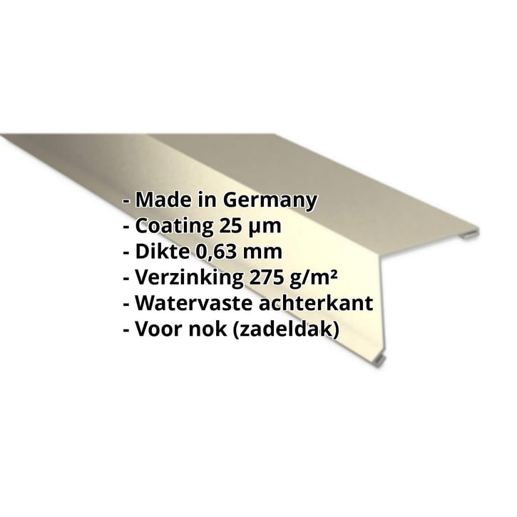 Nok lessenaarsdak | 115 x 115 mm | 80° | Staal 0,63 mm | 25 µm Polyester | 1015 - Licht ivoorkleurig #2