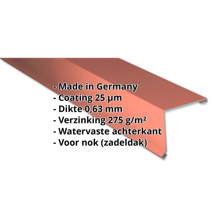 Nok lessenaarsdak | 115 x 115 mm | 80° | Staal 0,63 mm | 25 µm Polyester | 8004 - Koperbruin #2