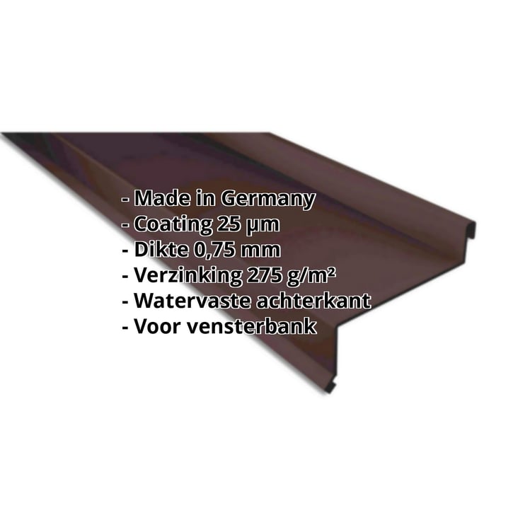 Vensterbank | 50 x 115 x 40 x 2000 mm | Staal 0,75 mm | 25 µm Polyester | 8017 - Chocoladebruin #2