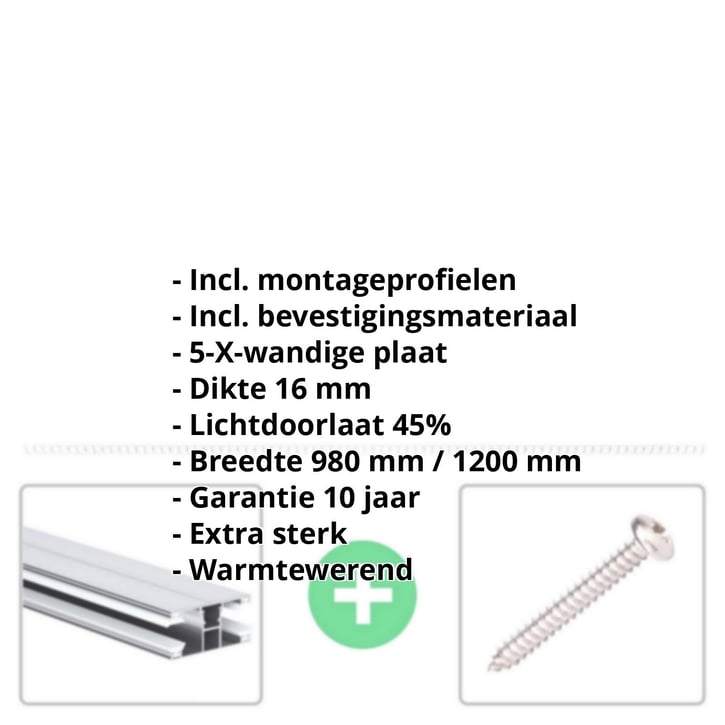 Polycarbonaat kanaalplaat | 16 mm | Profiel DUO | Voordeelpakket | Plaatbreedte 980 mm | Opaal wit | Warmtewerend | Breedte 5,11 m | Lengte 4,50 m #2