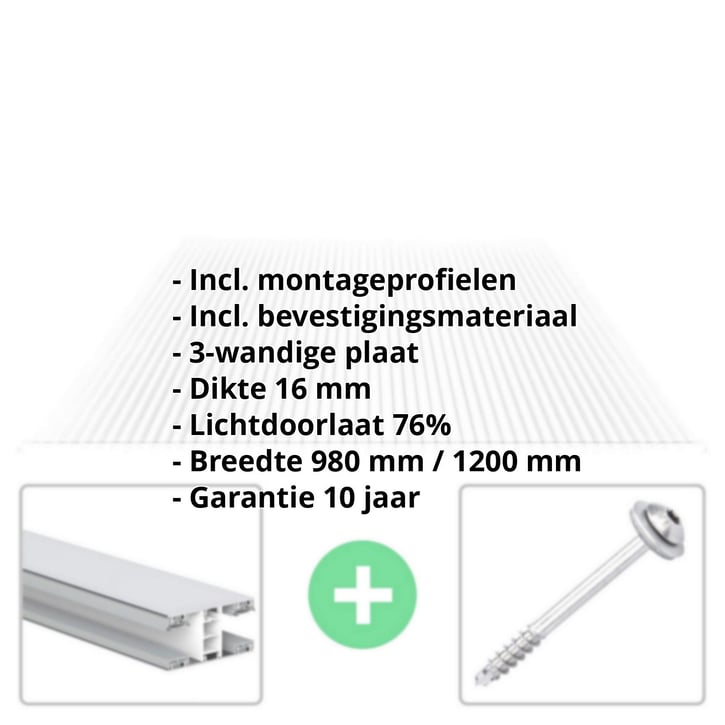 Polycarbonaat kanaalplaat | 16 mm | Profiel Mendig | Voordeelpakket | Plaatbreedte 1200 mm | Helder | Breedte 3,75 m | Lengte 2,00 m #2