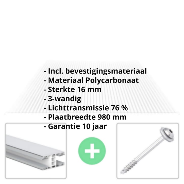 Polycarbonaat kanaalplaat | 16 mm | Profiel Mendig | Voordeelpakket | Plaatbreedte 980 mm | Helder | Breedte 3,09 m | Lengte 2,00 m #2