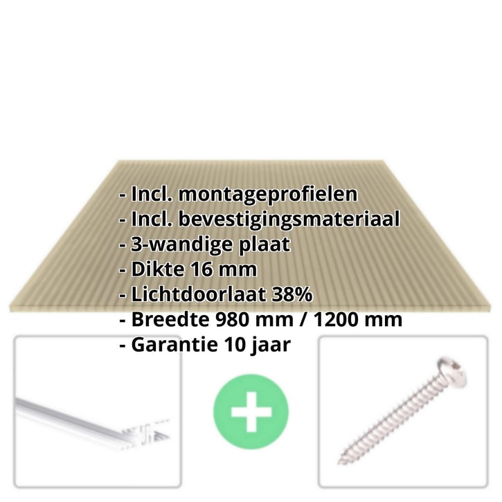 Polycarbonaat kanaalplaat | 16 mm | Profiel Zeven | Voordeelpakket | Plaatbreedte 1200 mm | Brons | Breedte 3,79 m | Lengte 2,00 m #2